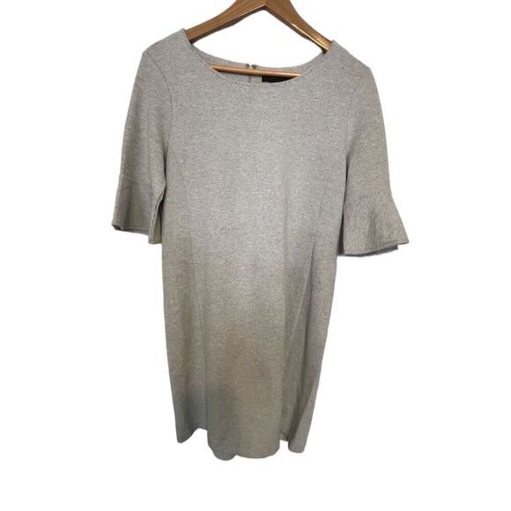 Tahari Women's Gray Mock Neck Short Sleeve Knee-Length Work Dress Zip Closure